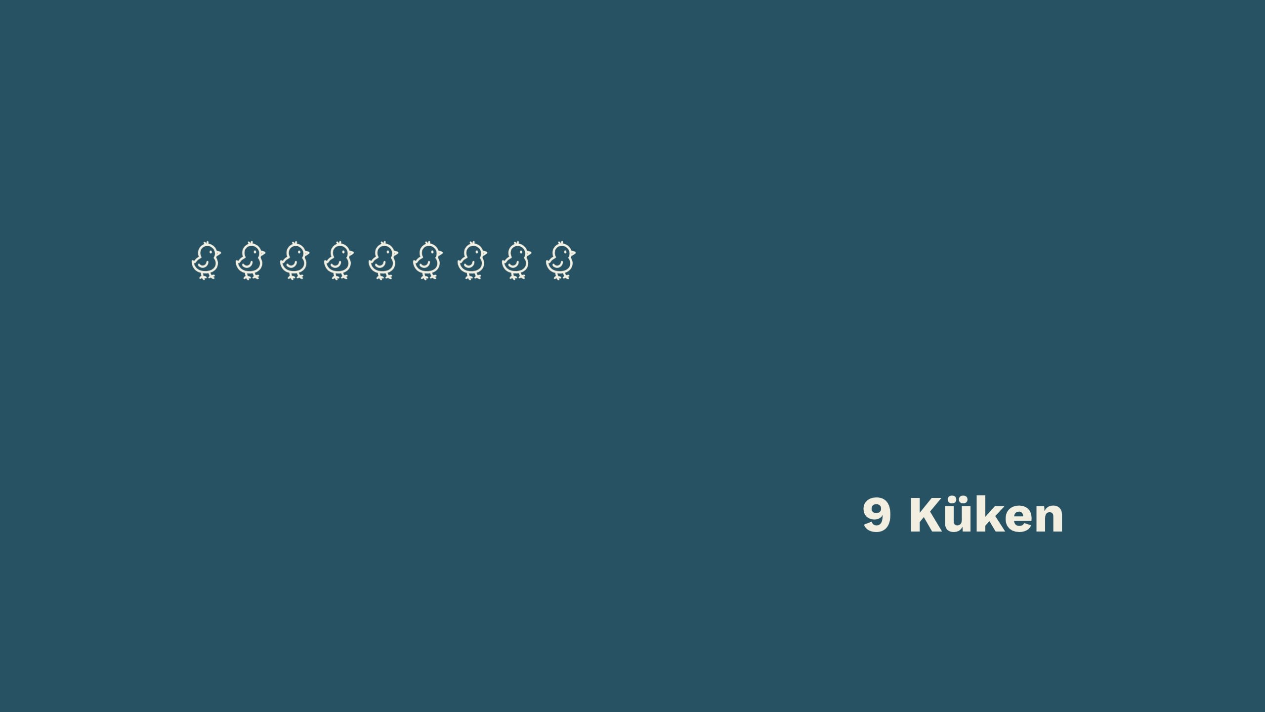 Animation: 9 gezeichnete Küken erscheinen nacheinander beim Scrollen.  