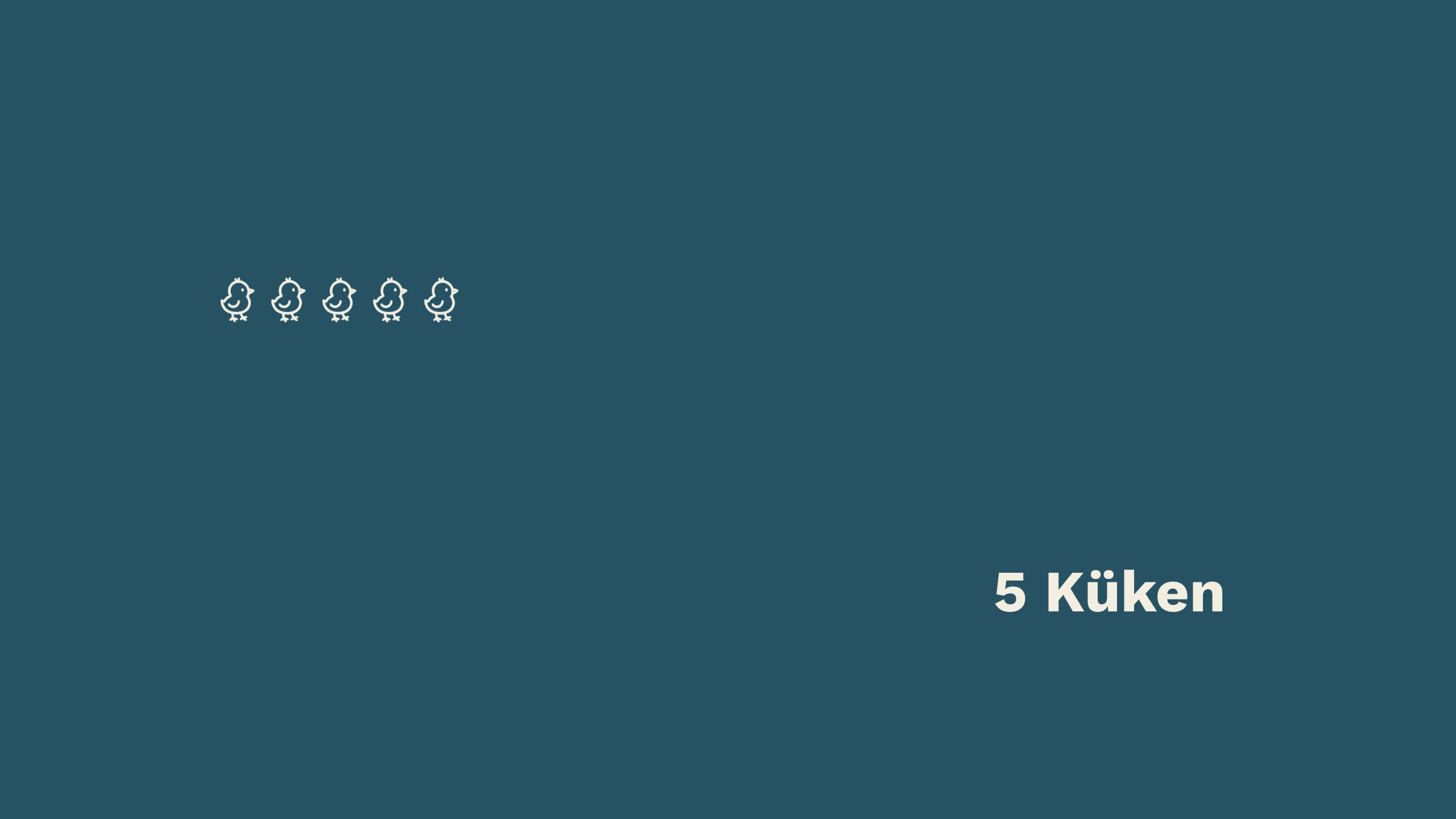 Animation: 5 gezeichnete Küken erscheinen nacheinander beim Scrollen.  
