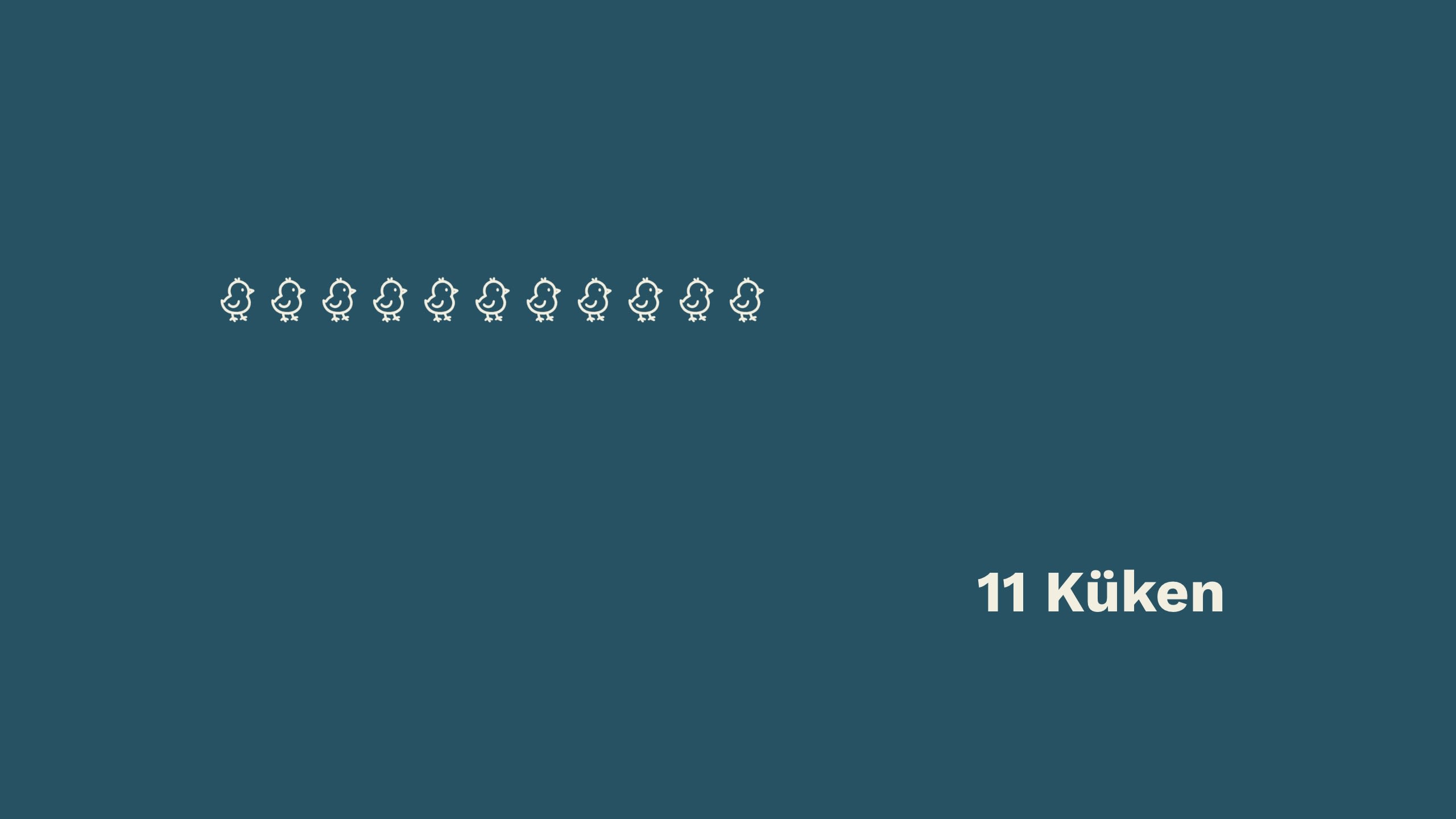 Animation: 11 gezeichnete Küken erscheinen nacheinander beim Scrollen.  