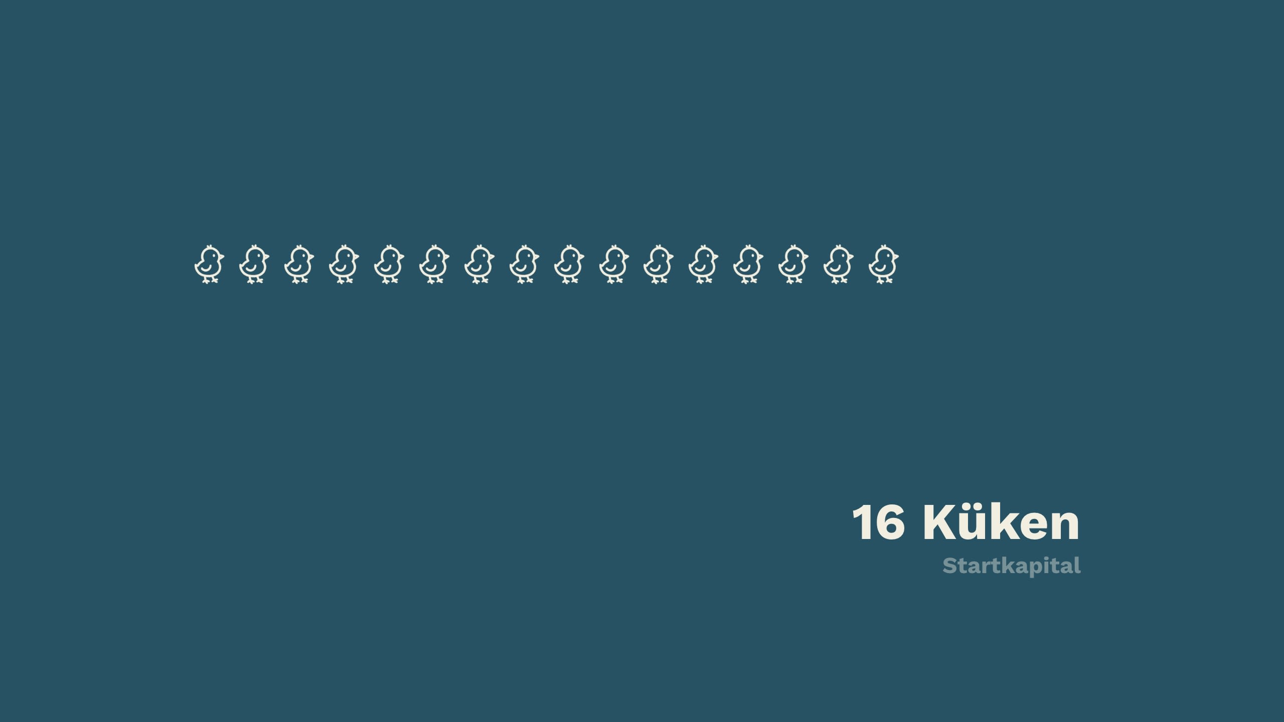Animation: 16 gezeichnete Küken erscheinen nacheinander beim Scrollen.  