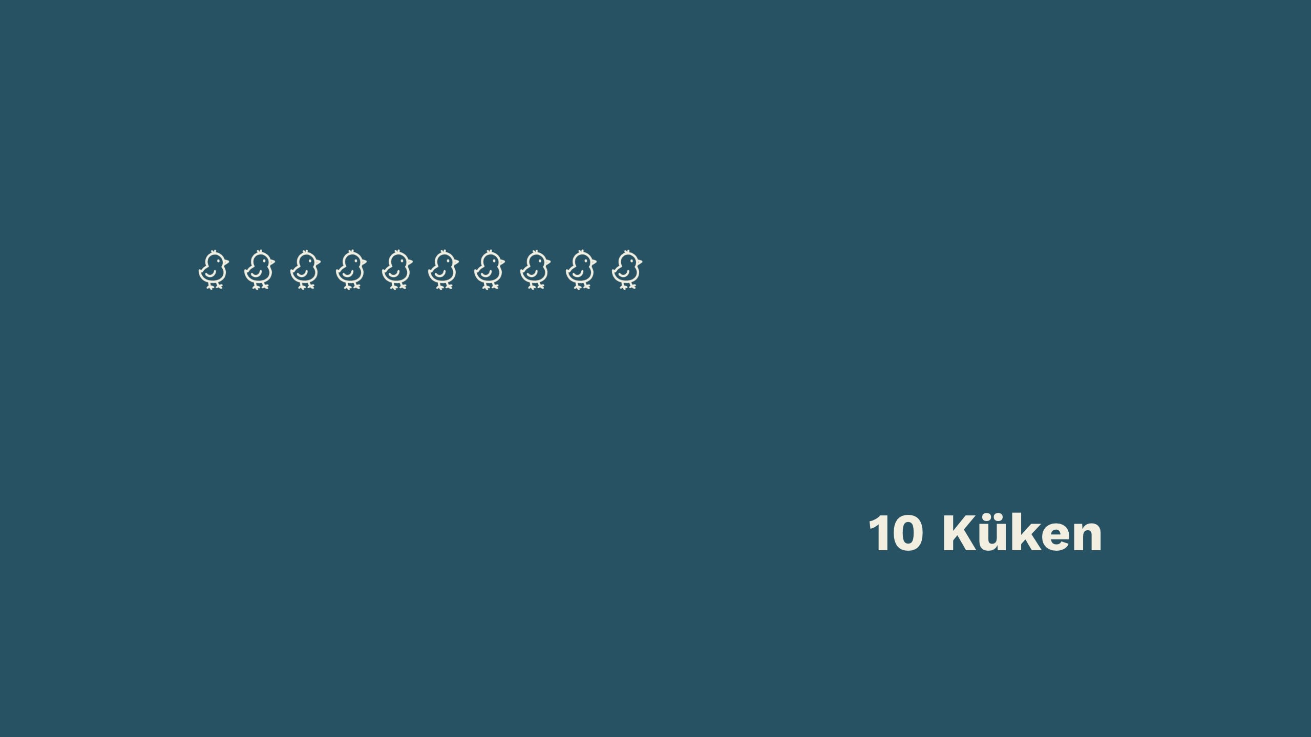 Animation: 10 gezeichnete Küken erscheinen nacheinander beim Scrollen.  