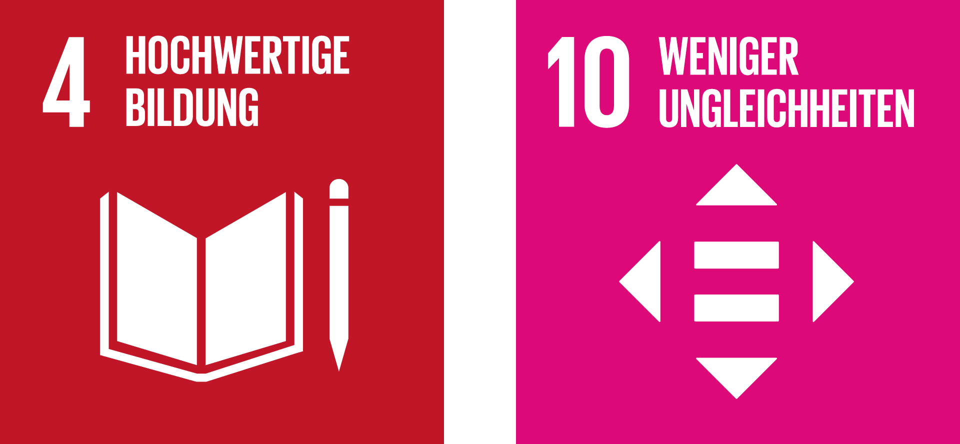 Icon: SDG4 Hochwertige Bildung, SDG 16 Weniger Ungleichheiten