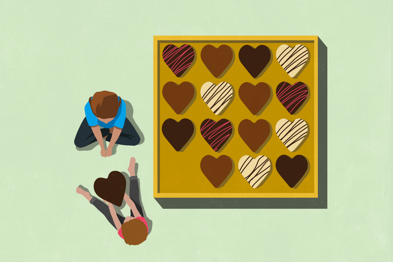 Illustration zum Muttertag - Kinder übergibt Praline