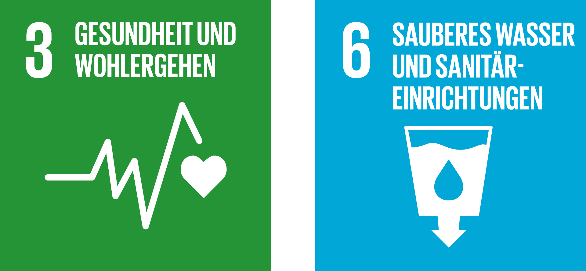 Icon: SDG 3 Gesundheit, SDG 6 Sauberes Wasser