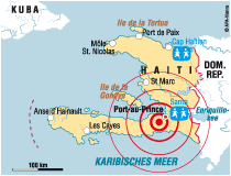 Karte: SOS-Hilfe nach dem Erdbeben in Haiti
