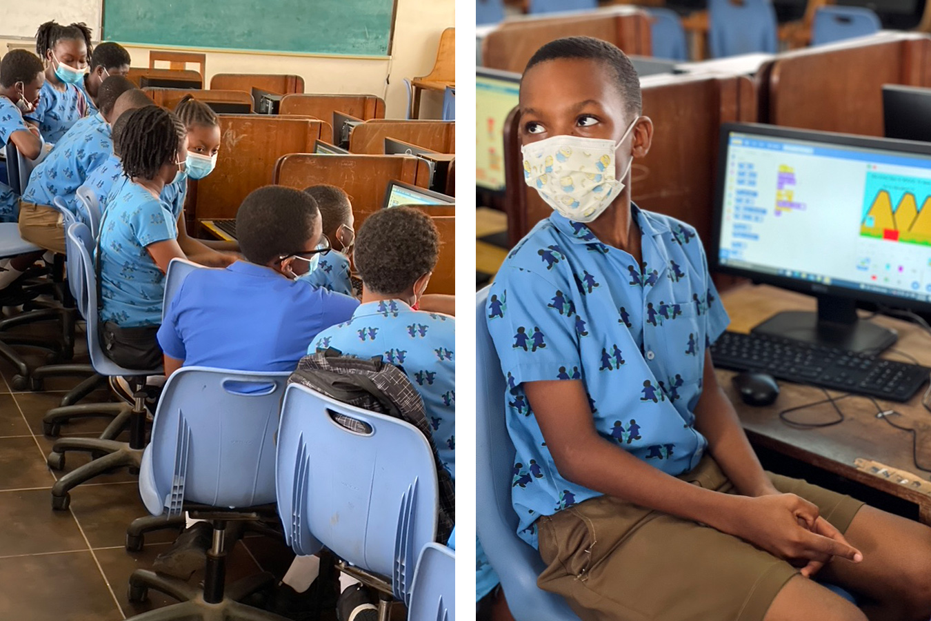 Schüler am PC an einer SOS-Schule in Ghana