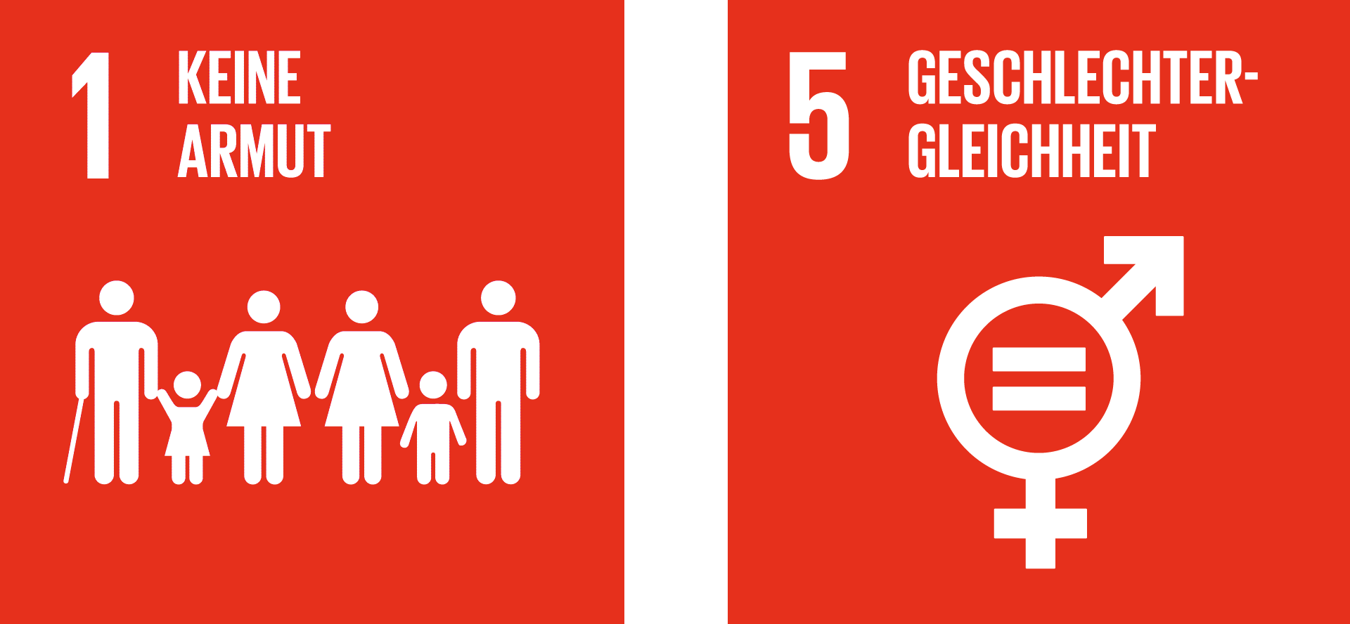 Icons SDG 1, Keine Armut und SDG 5, Geschlechtergerechtigkeit
