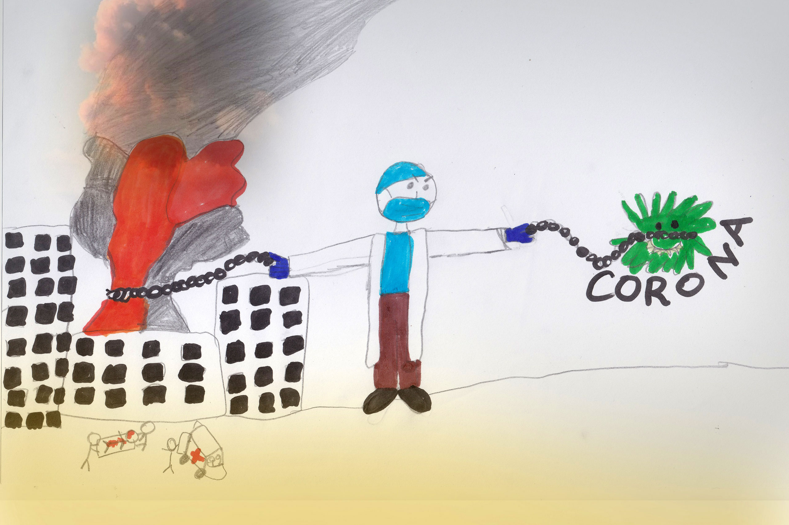 Kinderzeichnung: Nach der Explosion