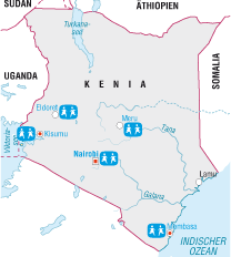 Karte: SOS-Kinderdörfer in Kenia