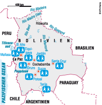 Karte: SOS-Kinderdörfer in Bolivien