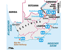 SOS-Kinderdörfer in Südafrika - Karte