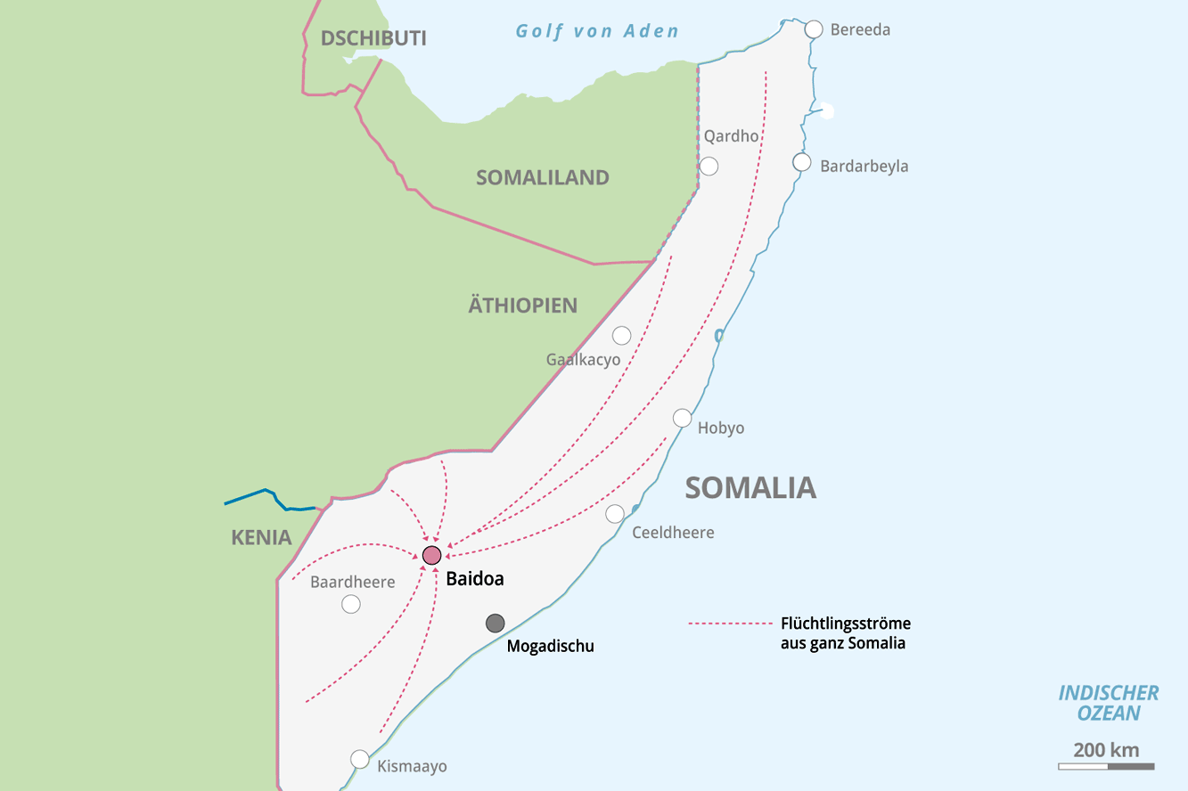 Karte: Flüchtlingsströme in Somalia
